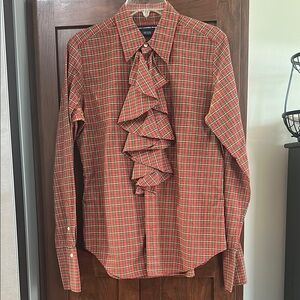 Ralph Lauren Red and Green Dress Shirt with Ruffle Detail